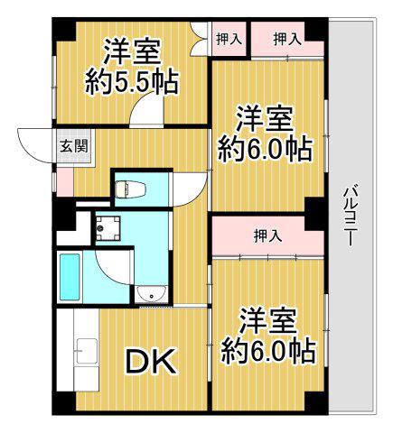 ビレッジハウス山本2号棟(3DK/4階)の間取り写真