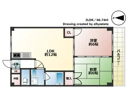 グレイスヴィラケイ(2LDK/2階)の間取り写真