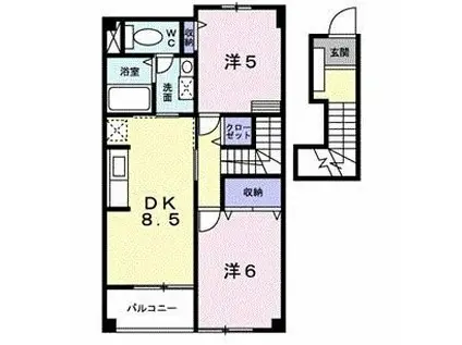 アヴリルI(2DK/2階)の間取り写真