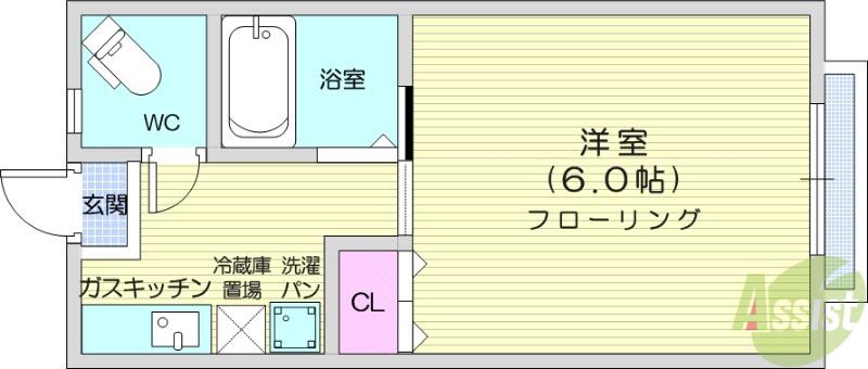 メゾン川内B棟(1K/2階)の間取り写真
