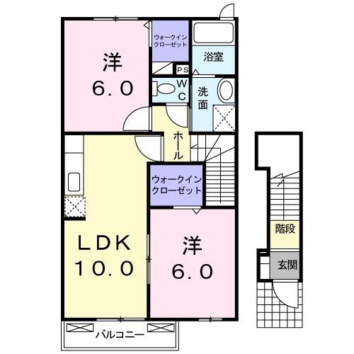 プリムローズ弐番館(2LDK/2階)の間取り写真