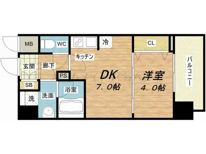 セイワパレス京町堀(1DK/6階)の間取り写真
