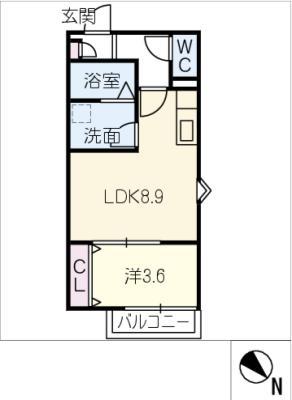 LECOCON弥富III(1LDK/1階)の間取り写真