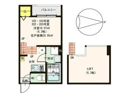 ハーモニーテラス六丁の目VIII(1K/1階)の間取り写真