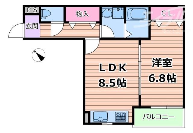 ベルリッジ岸辺A(1LDK/2階)の間取り写真