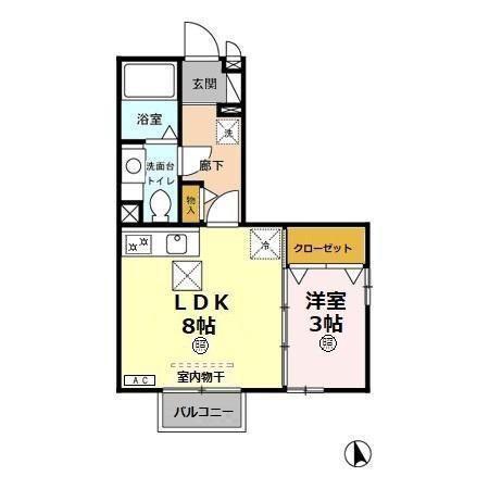 フォンテーヌ I(1LDK/1階)の間取り写真
