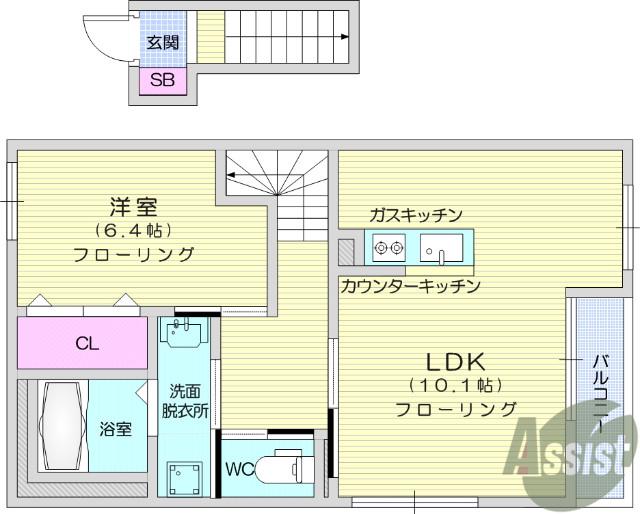 コンフォール2番館(1LDK/2階)の間取り写真