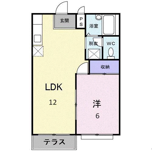 ニューシティ-B(1LDK/1階)の間取り写真