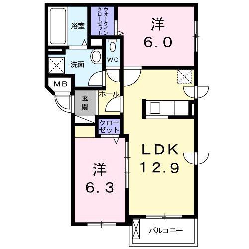 グラーツィア(2LDK/1階)の間取り写真