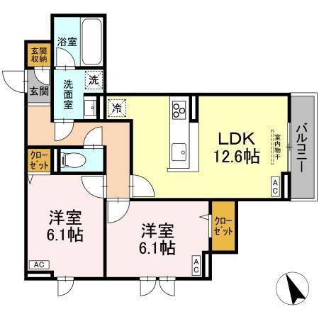 アスピシャス ハウス(2LDK/2階)の間取り写真