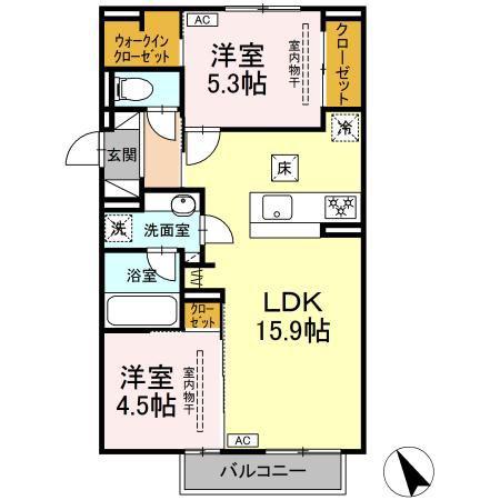パルミエ I(2LDK/1階)の間取り写真