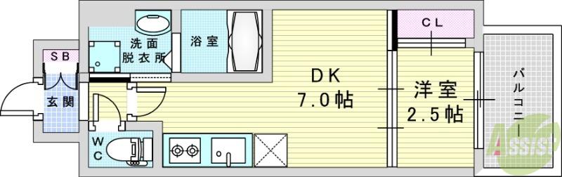 コンフォリア新大阪宮原Q(1DK/8階)の間取り写真