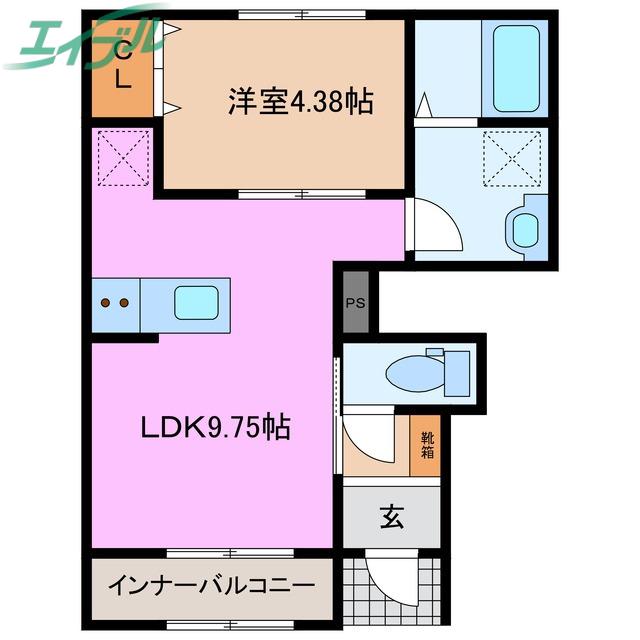 リーブルファイン大治田III 2号棟(1LDK/1階)の間取り写真
