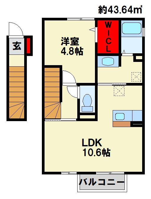 エスポワールモモ(1LDK/2階)の間取り写真