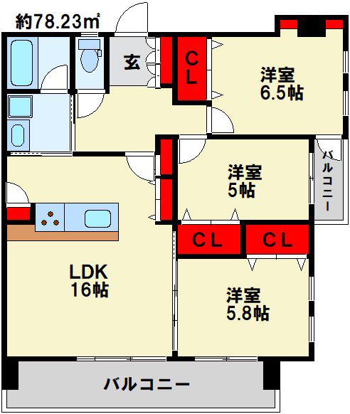 KSK門司コアプレイス(3LDK/7階)の間取り写真