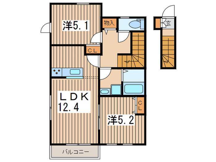 ビューラー希望が丘B(2LDK/2階)の間取り写真