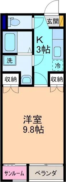 ドゥウェル婦中(1K/2階)の間取り写真