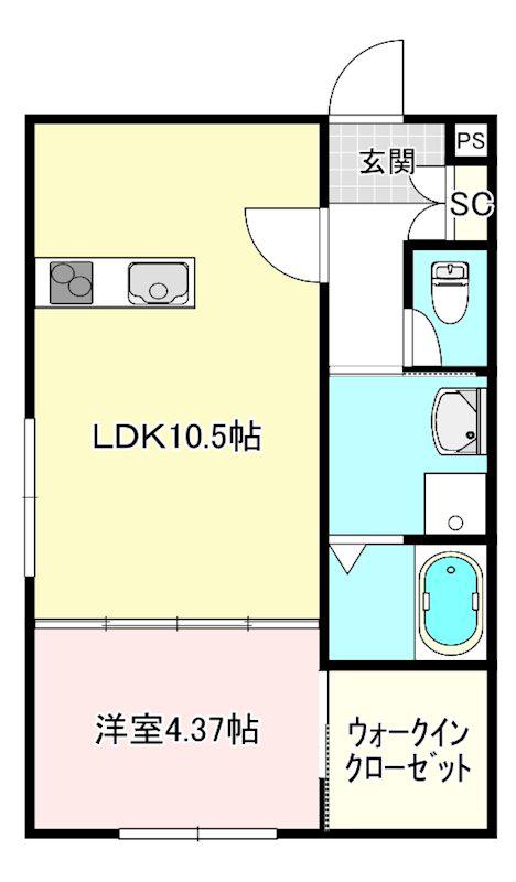 グラシエ土師サウス(1LDK/1階)の間取り写真