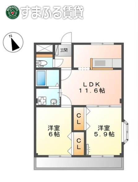 サニーLOKELANI 201(2LDK/2階)の間取り写真