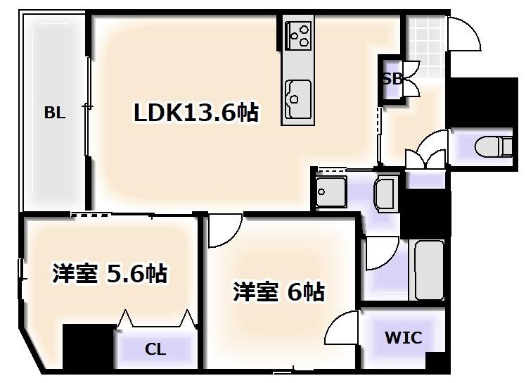 グランヴォワール昭和町(2LDK/4階)の間取り写真