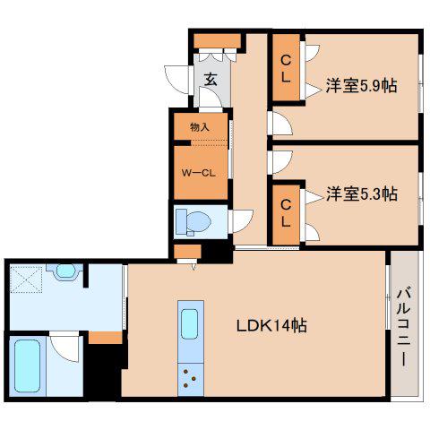 グランシャーメゾン新大宮(2LDK/3階)の間取り写真