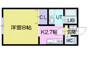 パラソル21(1K/1階)の間取り写真