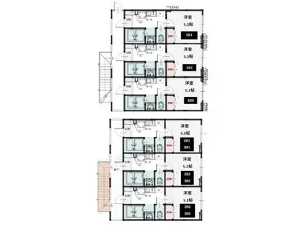 ラフォン一ノ割(1K/2階)の間取り写真