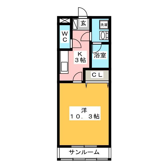 サンヴィレッジ B棟(1K/2階)の間取り写真