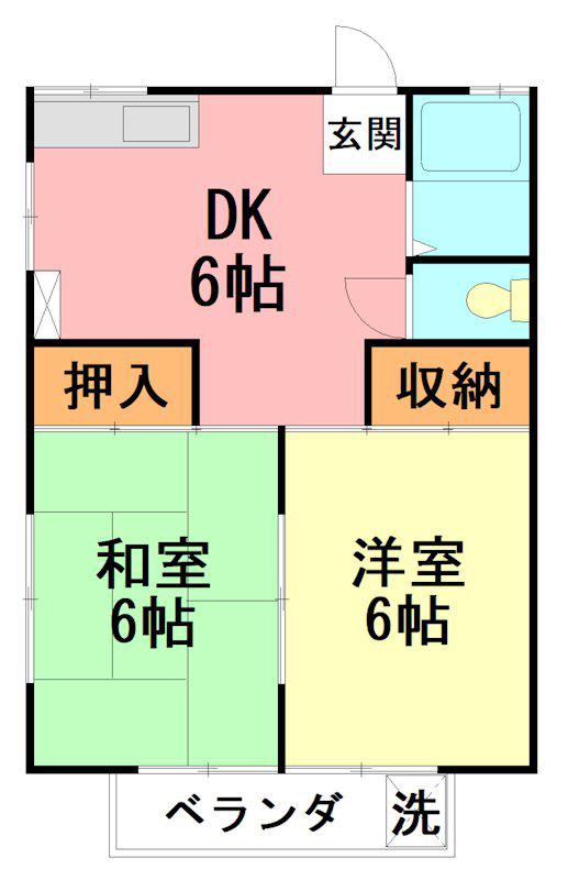 シャンティ湘南(2DK/2階)の間取り写真