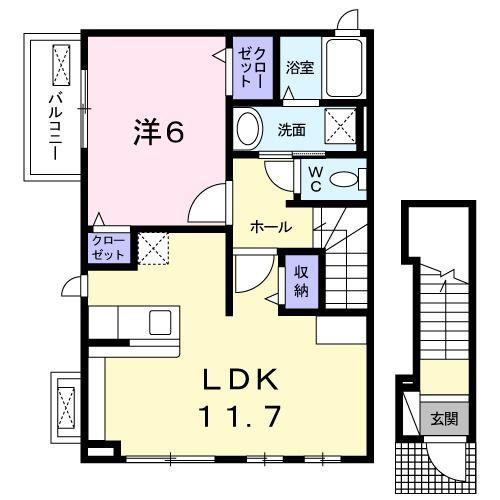 フィフス アベニュー(1LDK/2階)の間取り写真