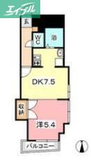 KM大元駅前(1DK/3階)の間取り写真