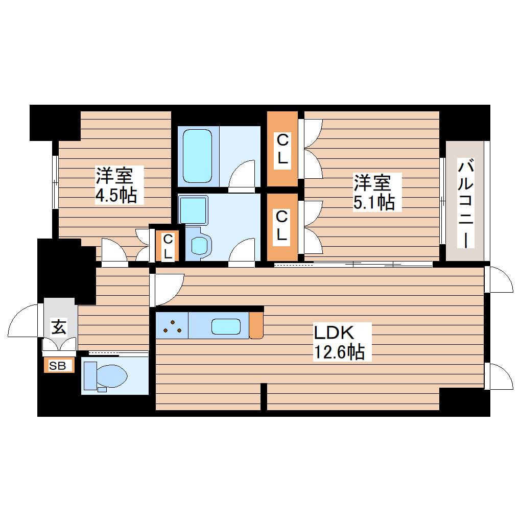 ラピスラズリ上杉(2LDK/9階)の間取り写真