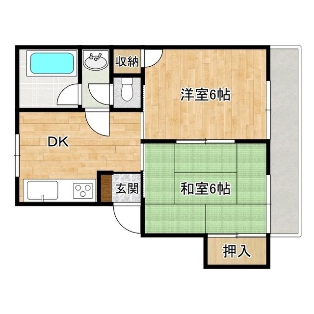 コーポ堀内 B(2DK/1階)の間取り写真