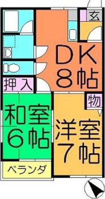 アベニール(2DK/1階)の間取り写真