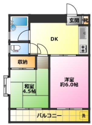 ハイタウン新丸子NO.2(2DK/1階)の間取り写真