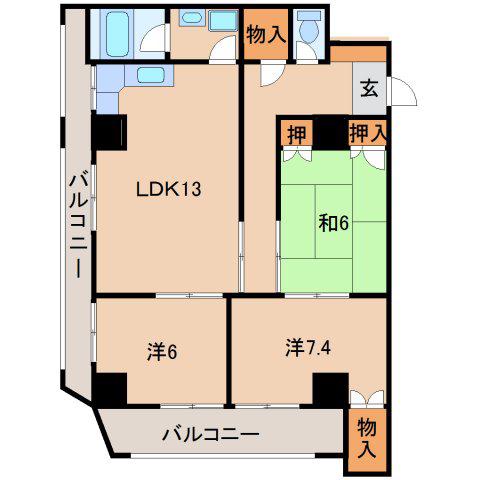 ル・シャトー真砂(3LDK/2階)の間取り写真