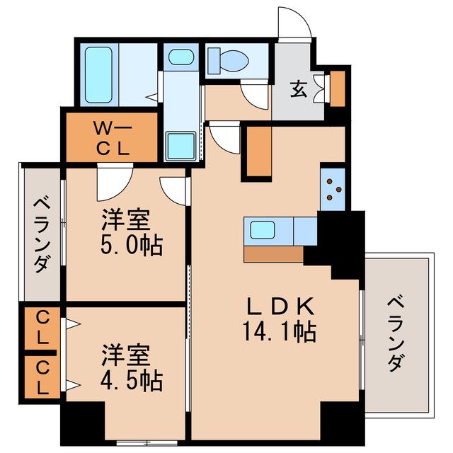 S-RESIDENCE高岳BRESA(2LDK/2階)の間取り写真