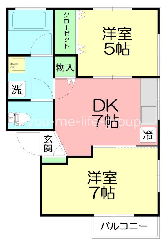 メゾンドキキ(2DK/2階)の間取り写真