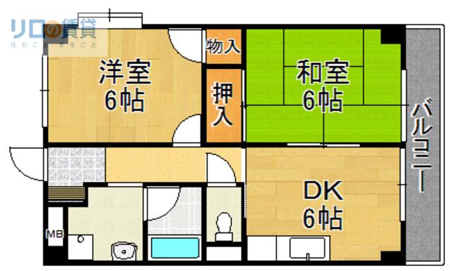 エミネンス宝塚(2DK/3階)の間取り写真