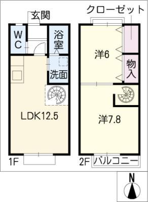 HILLS GARDEN植田C棟(2LDK/2階)の間取り写真