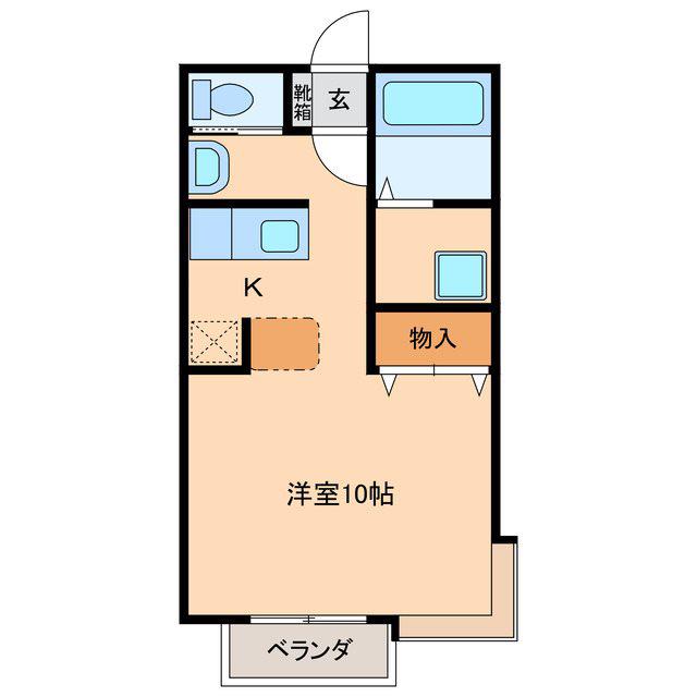 ベルメゾン城(ワンルーム/2階)の間取り写真