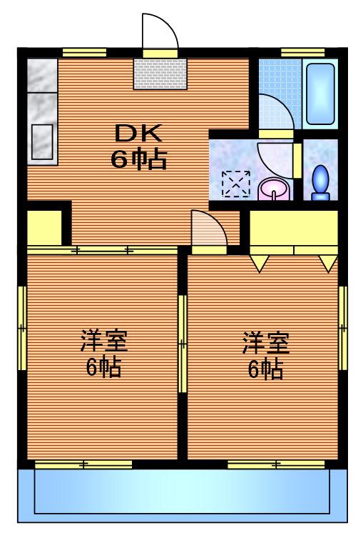 コーポ梶野B(2DK/1階)の間取り写真