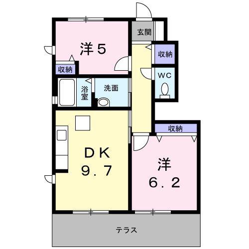 シャーメゾンONO B棟(2DK/1階)の間取り写真