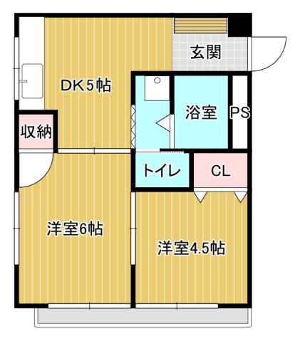 光苑ハイム(2DK/1階)の間取り写真