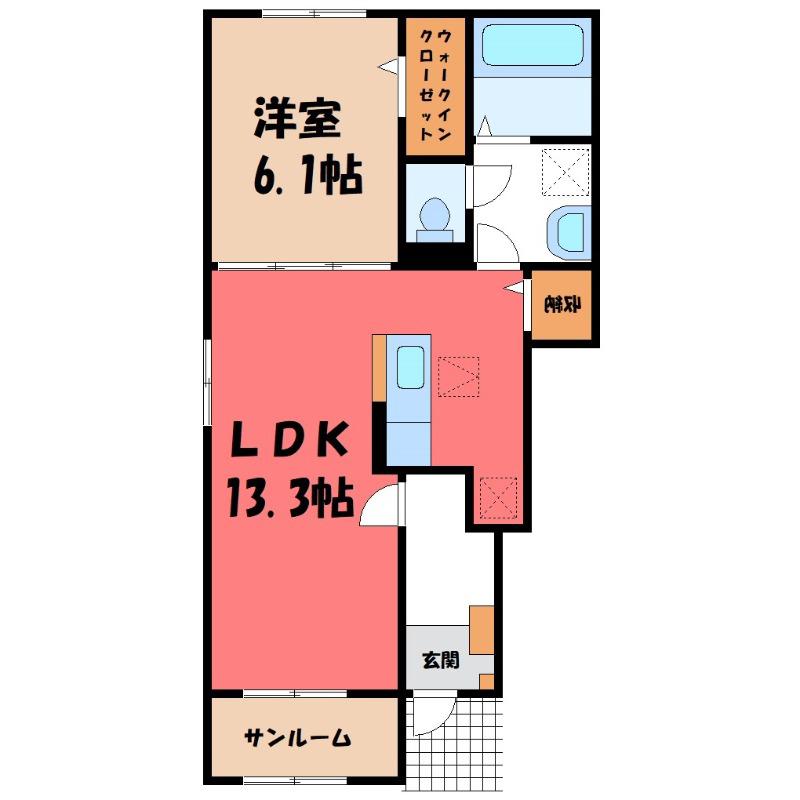 リラクスィング プレイス(1LDK/1階)の間取り写真