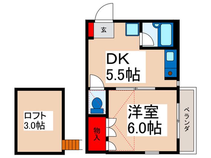ニュー今川C(1DK/1階)の間取り写真