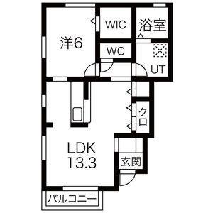アクアコート B(1LDK/1階)の間取り写真