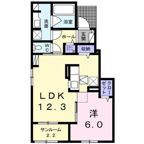 ロジュマン ココティエIII(1LDK/1階)の間取り写真