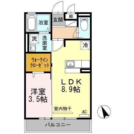 アルカサル駅南B棟(1LDK/2階)の間取り写真