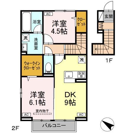アナシエ富田町(2DK/2階)の間取り写真